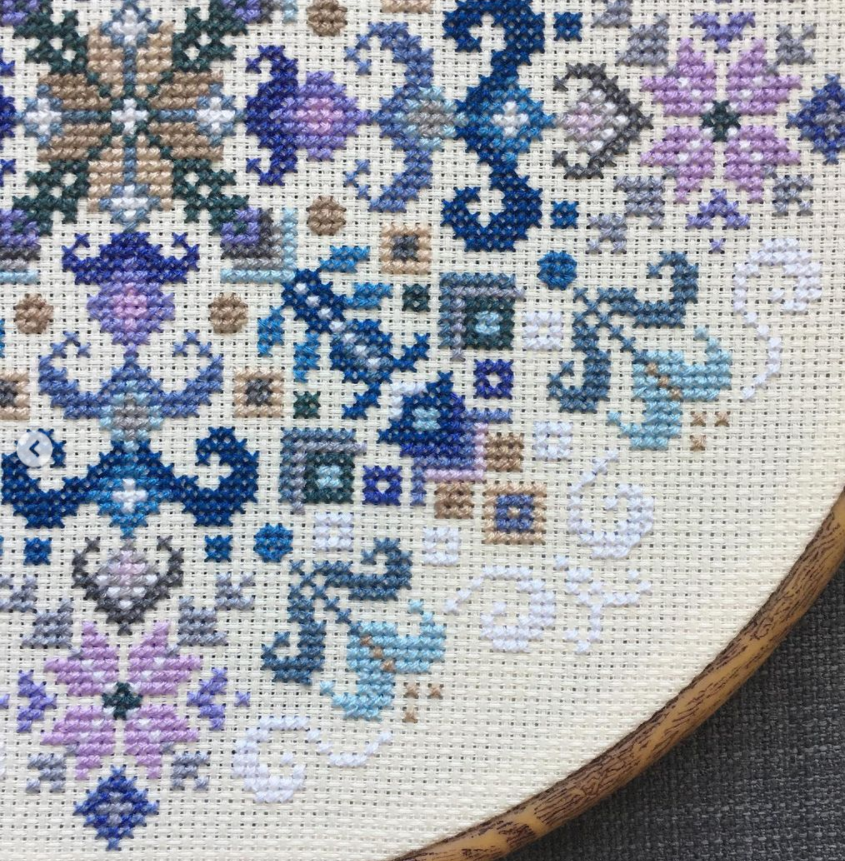 Kreuzstich Muster Blaue Folk Ornamente PDF – Geometrisches Folk Stickdesign für moderne Wohnräume