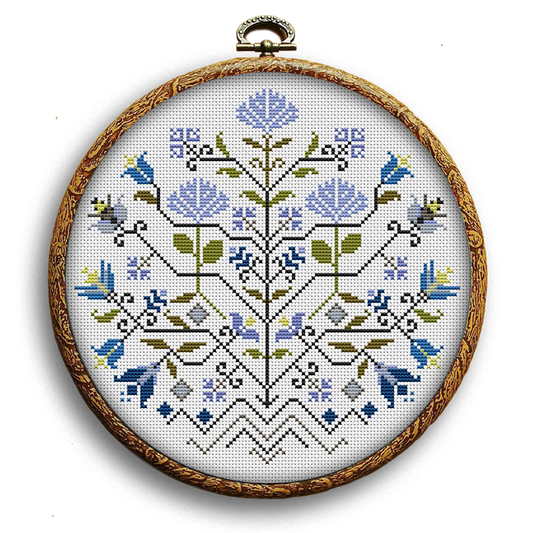 Blue flowers sampler cross stitch