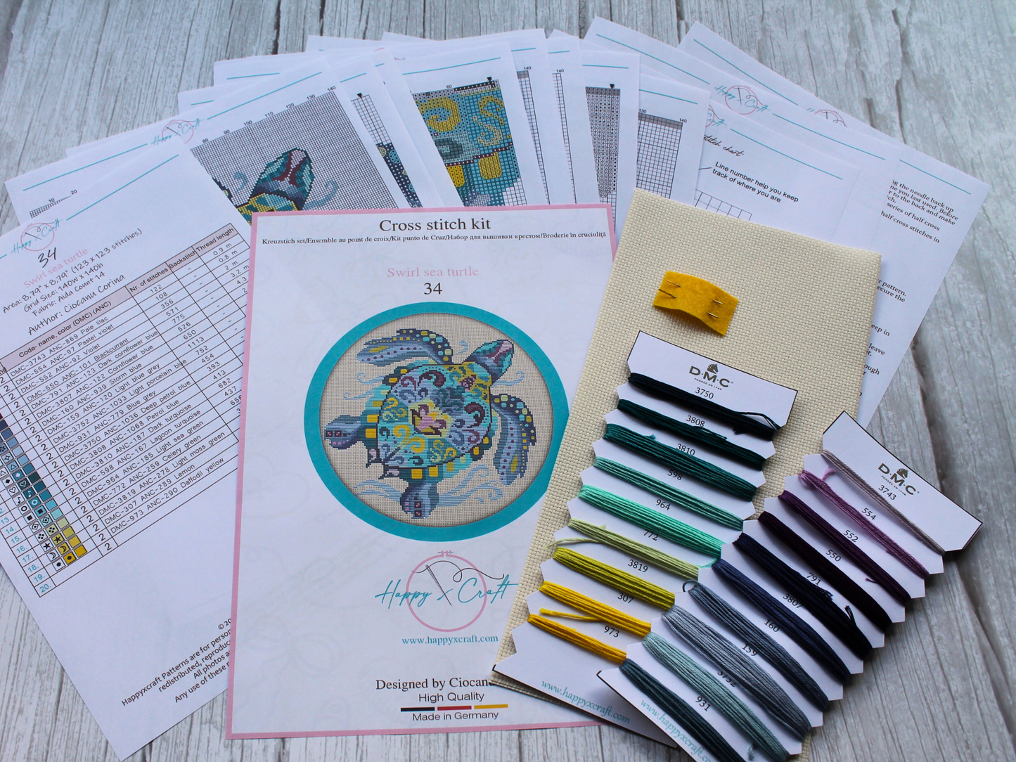 Swirl Sea Turtle Counted Cross Stitch Kit Set