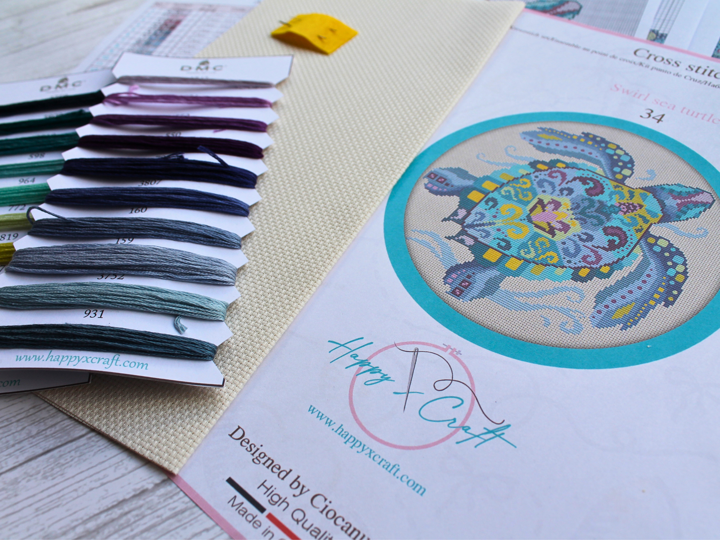 Swirl Sea Turtle Counted Cross Stitch Kit Set