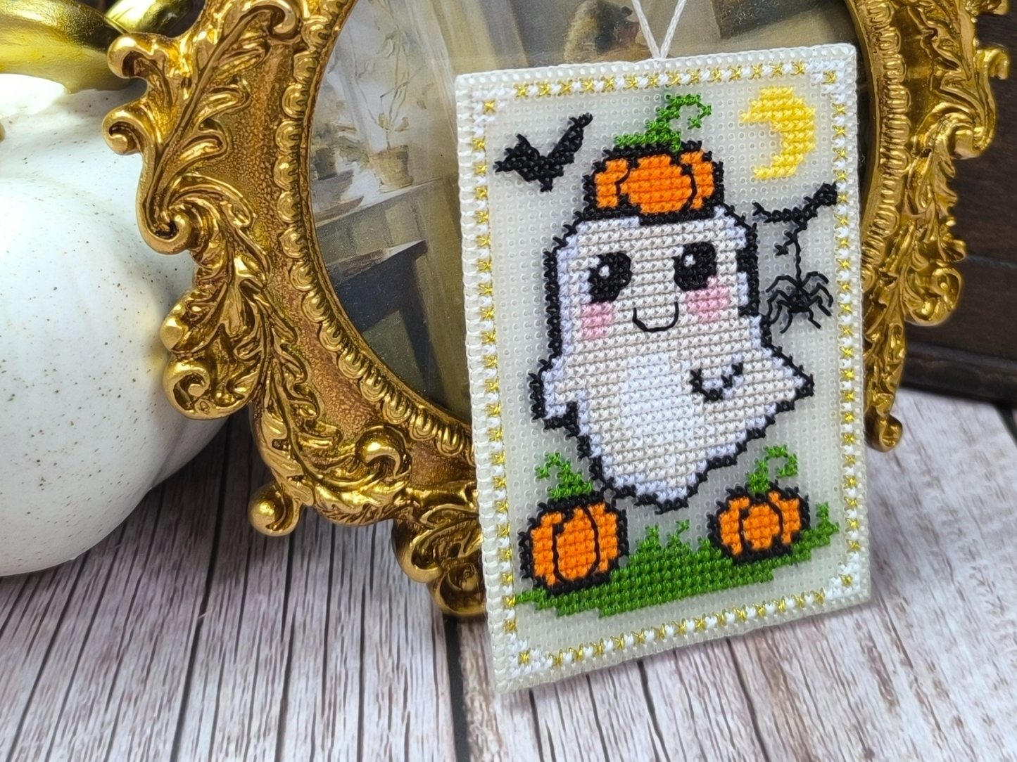 Halloween Ghost Cross Stitch Pattern. Plastic Canvas Ornament PDF