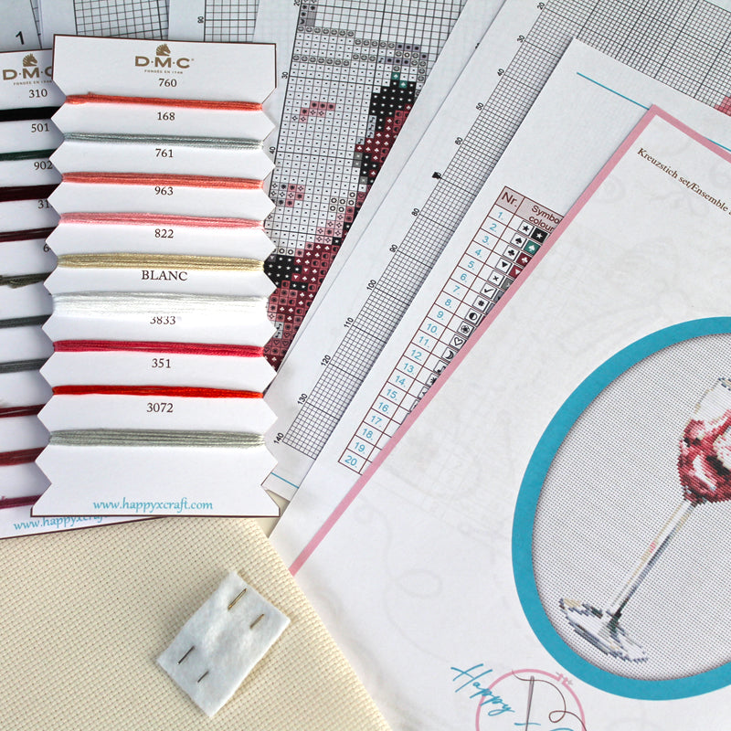 Wine Glass Unique Counted Cross Stitch Kit Set