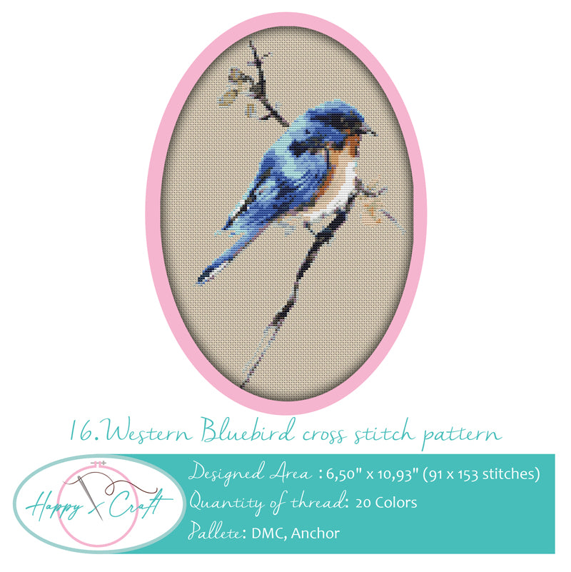 Western Bluebird Counted Cross Stitch Kit Set