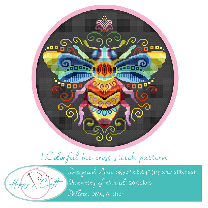 Queen Bee Insect Cross Stitch Pattern PDF Download