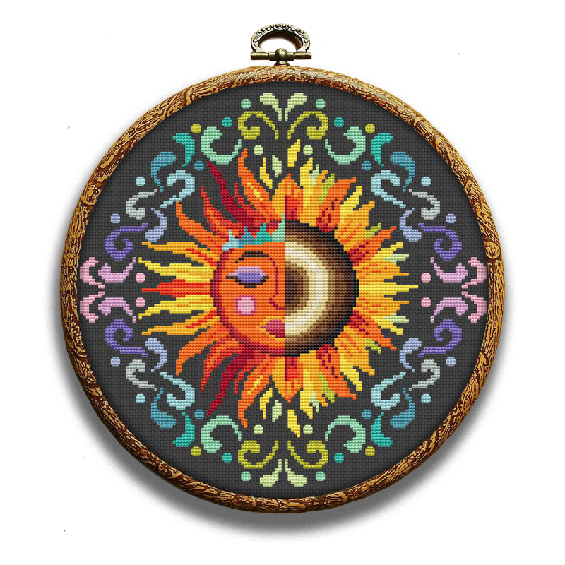 Sunflower and sun cross-stitch pattern by Happy x craft