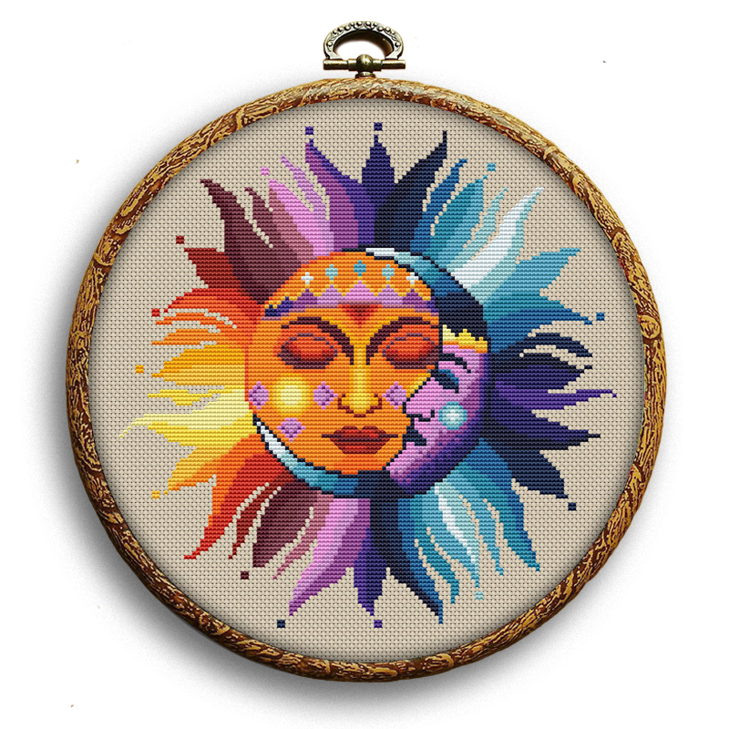 Sun and Moon cross stitch pattern PDF embroidery chart Happy x Craft