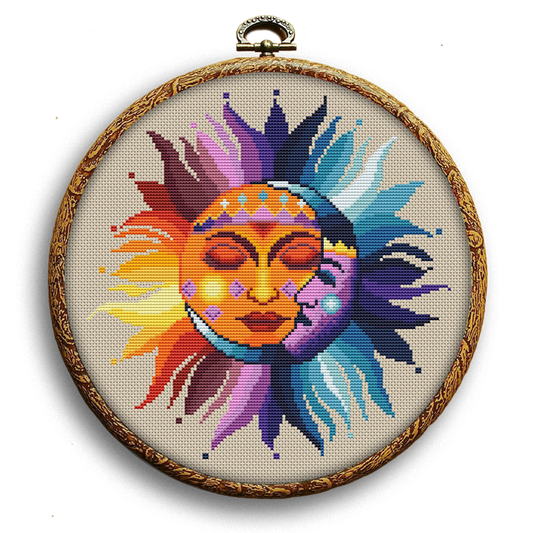 Sun and Moon cross stitch pattern PDF embroidery chart Happy x Craft