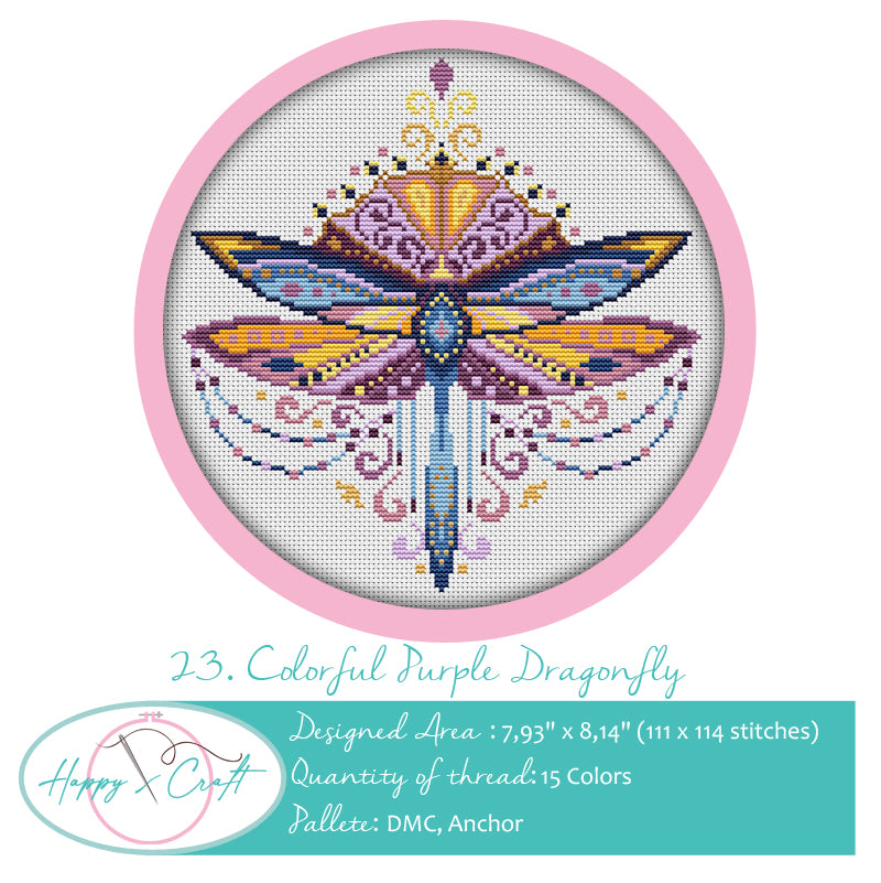 Colorful Insect Purple Dragonfly Counted Cross Stitch Kit