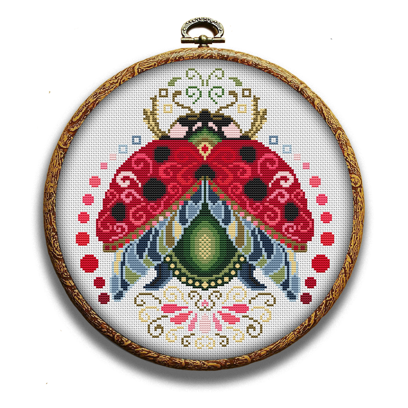 Swirl ladybug cross-stitch pattern by Happy x craft
