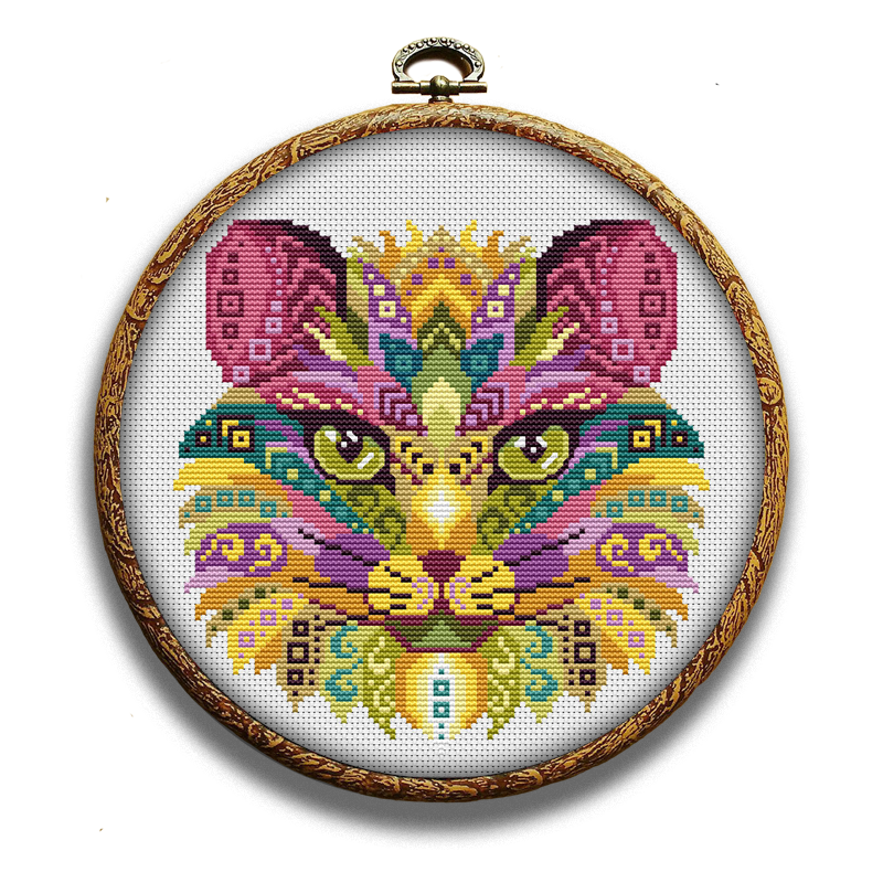 Colorful cat cross-stitch kit by Happy x craft