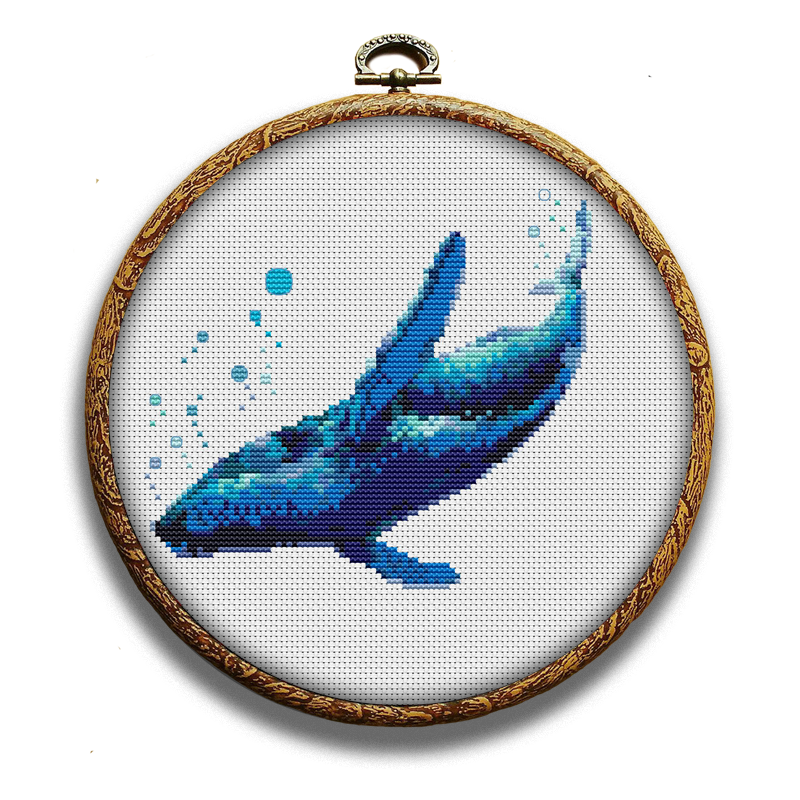 Realistic blue whale cross-stitch pattern by Happy x craft