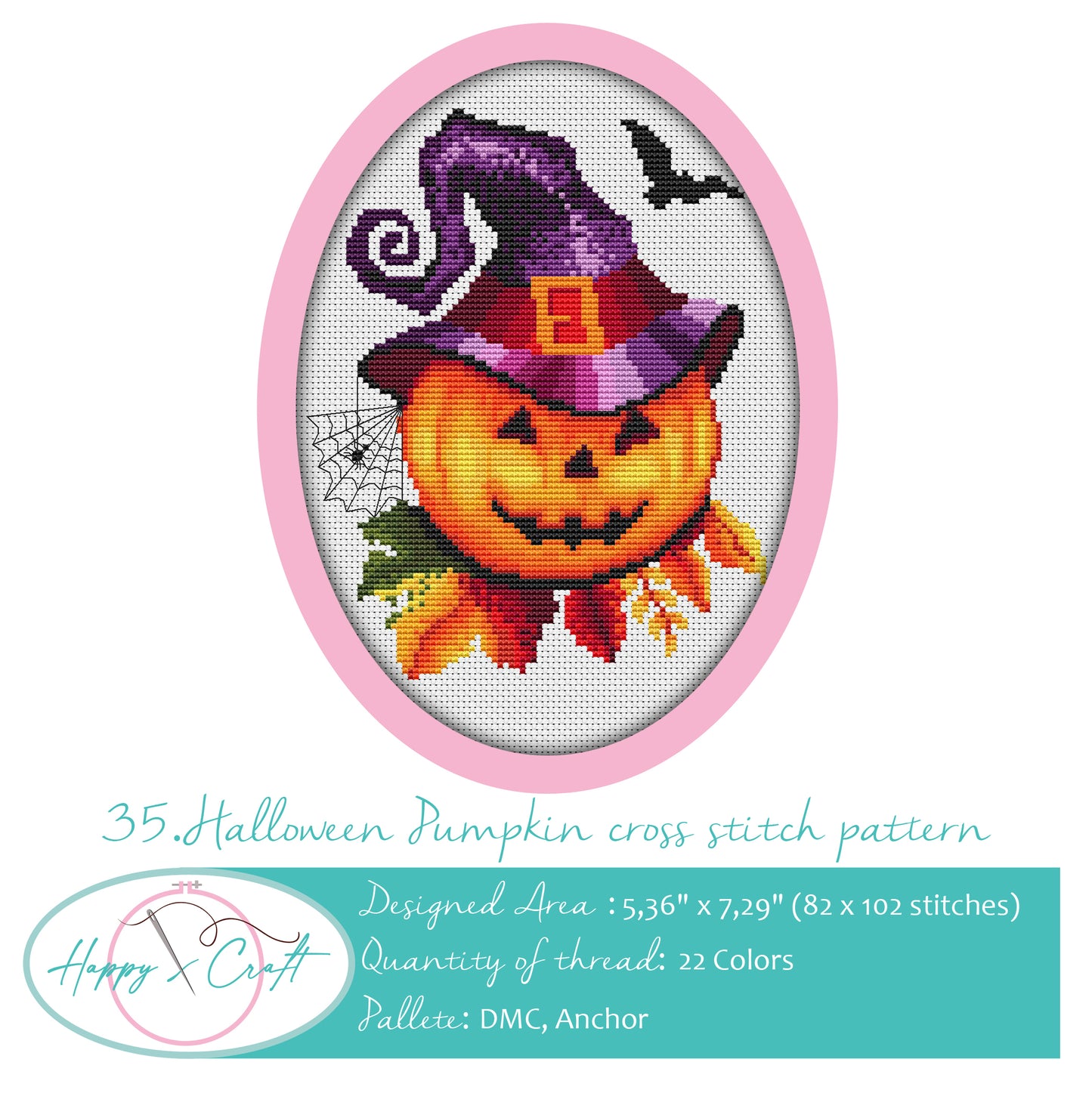 Halloween Pumpkin Holiday Counted Cross Stitch Kit Set