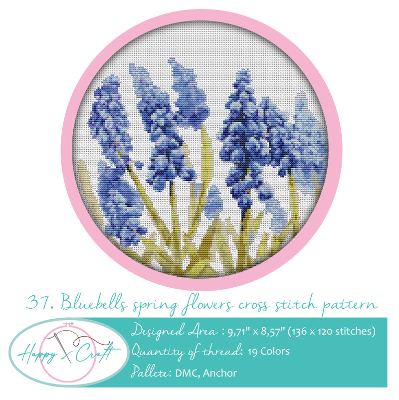 Bluebells spring flowers cross stitch pattern by Happy x craft