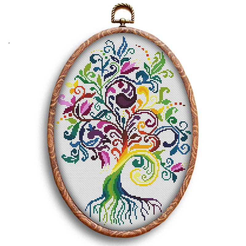 Colorful life tree cross-stitch pattern by Happy x craft