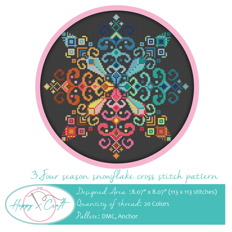 Folk Art Snowflake Holiday Cross Stitch Pattern PDF