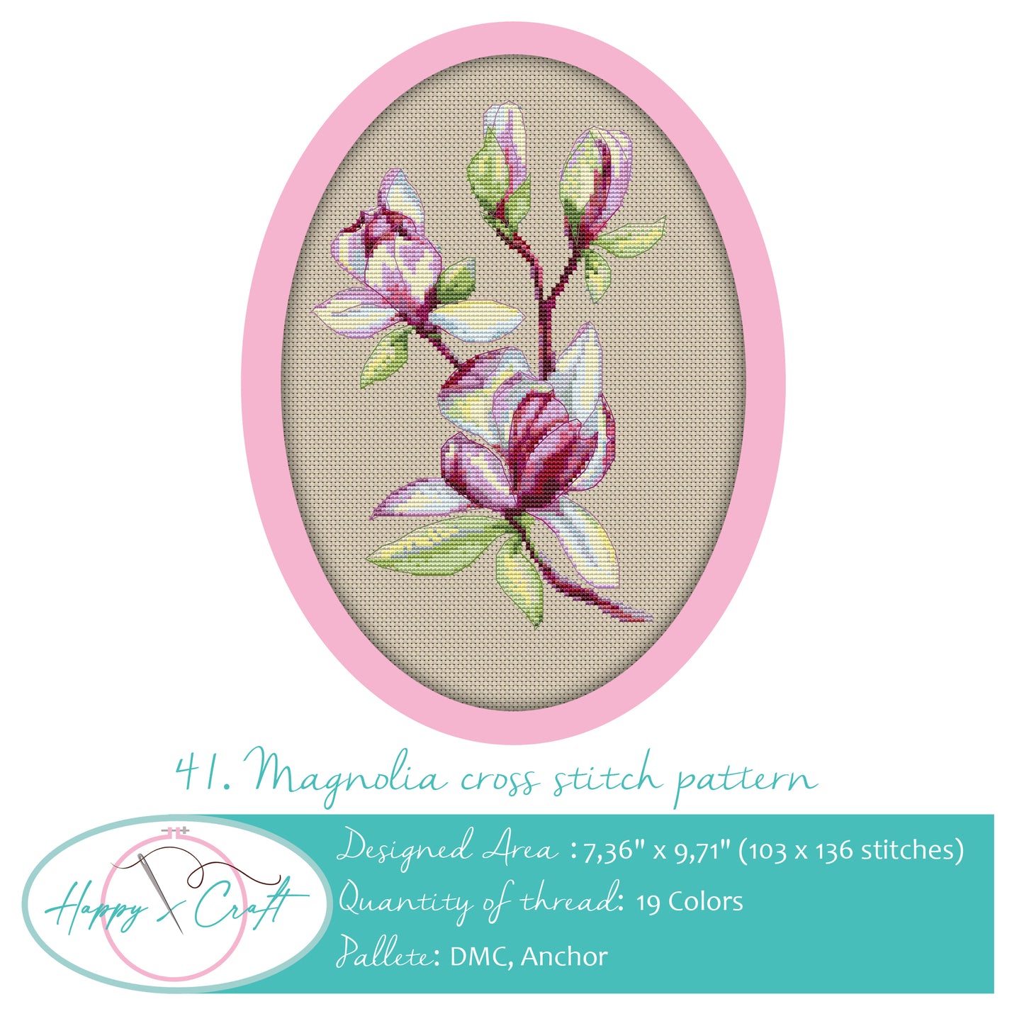 Magnolia Cross Stitch Pattern PDF Download