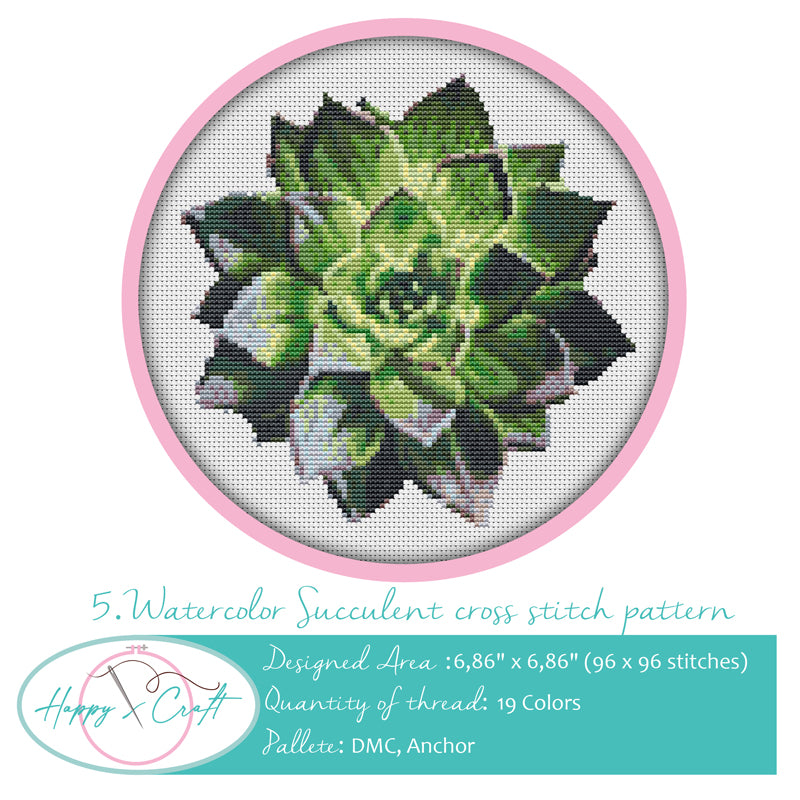Realistic succulent cross stitch kit by Happy x craft