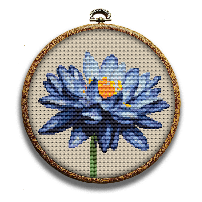 Blue lotus cross-stitch pattern by Happy x craft.