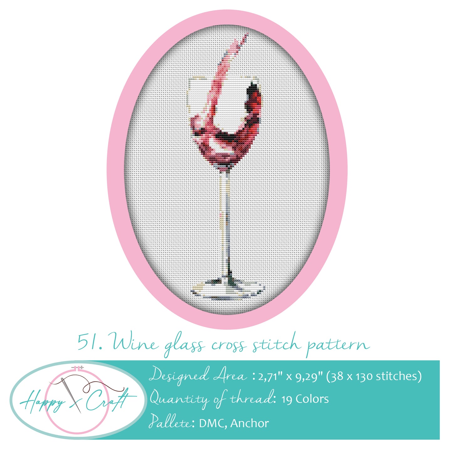 Wine Glass Unique Counted Cross Stitch Kit Set