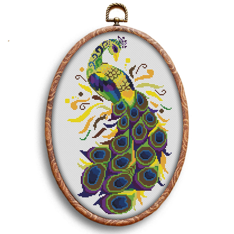 Colorful peacock cross-stitch pattern by Happy x craft