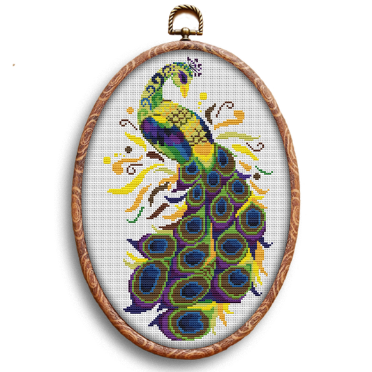 Colorful peacock cross-stitch pattern by Happy x craft