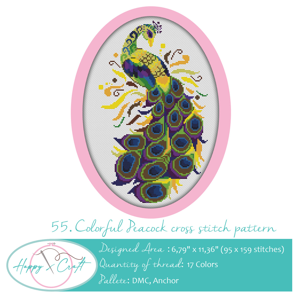 Colorful Bird Peacock Cross Stitch Pattern PDF Download