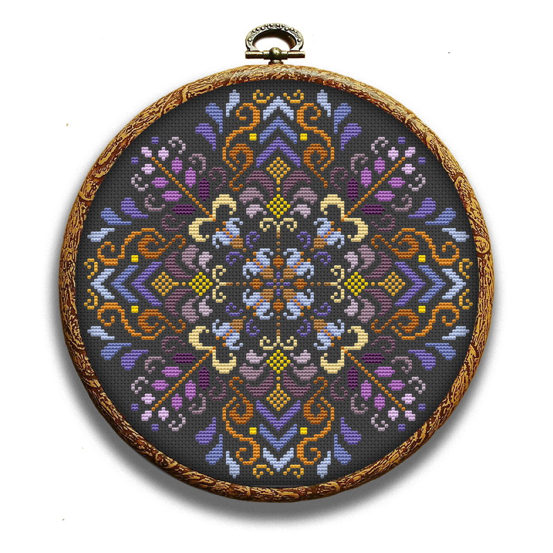 Purple folk composition cross-stitch pattern by Happy x craft