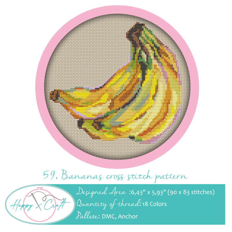Bananas cross stitch pattern digital art by Happy x craft