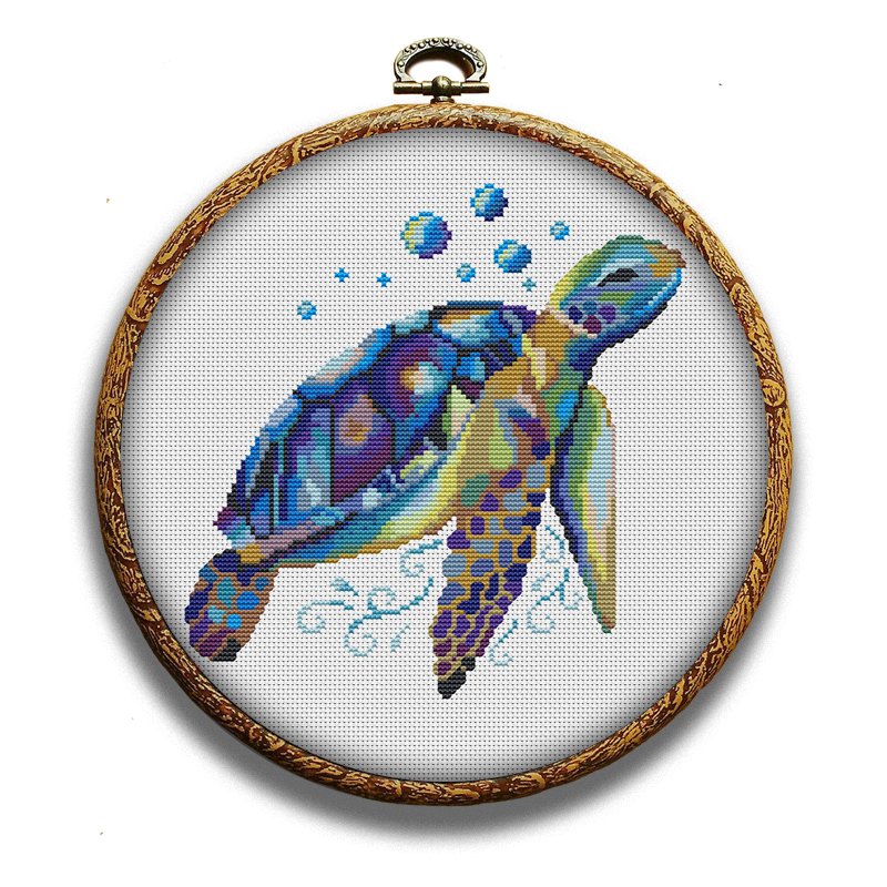 Colorful sea turtle cross-stitch pattern by Happy x craft. colorful-sea-turtle-cross-stitch-pattern-by-happy-x-craft
