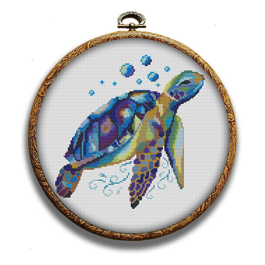Colorful sea turtle cross-stitch pattern by Happy x craft