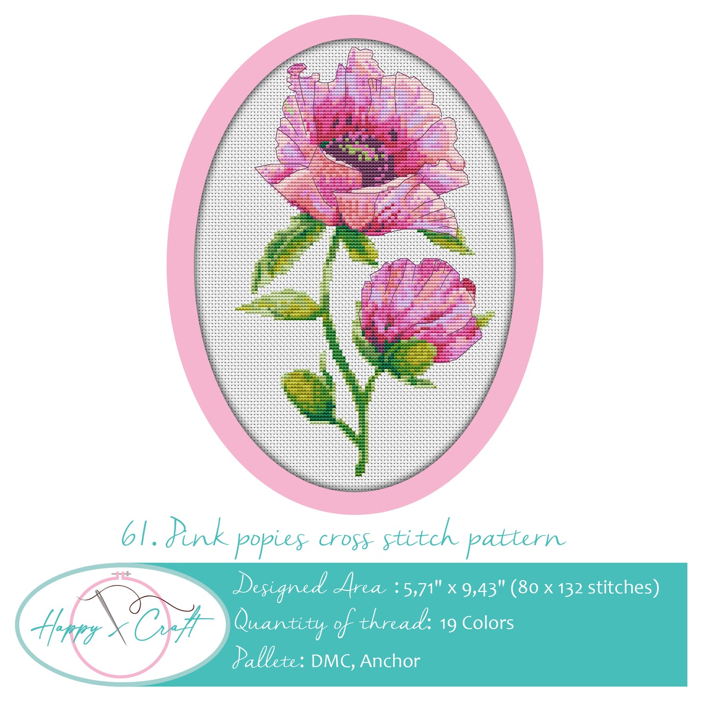 Pink Poppies Counted Cross Stitch Kit Set