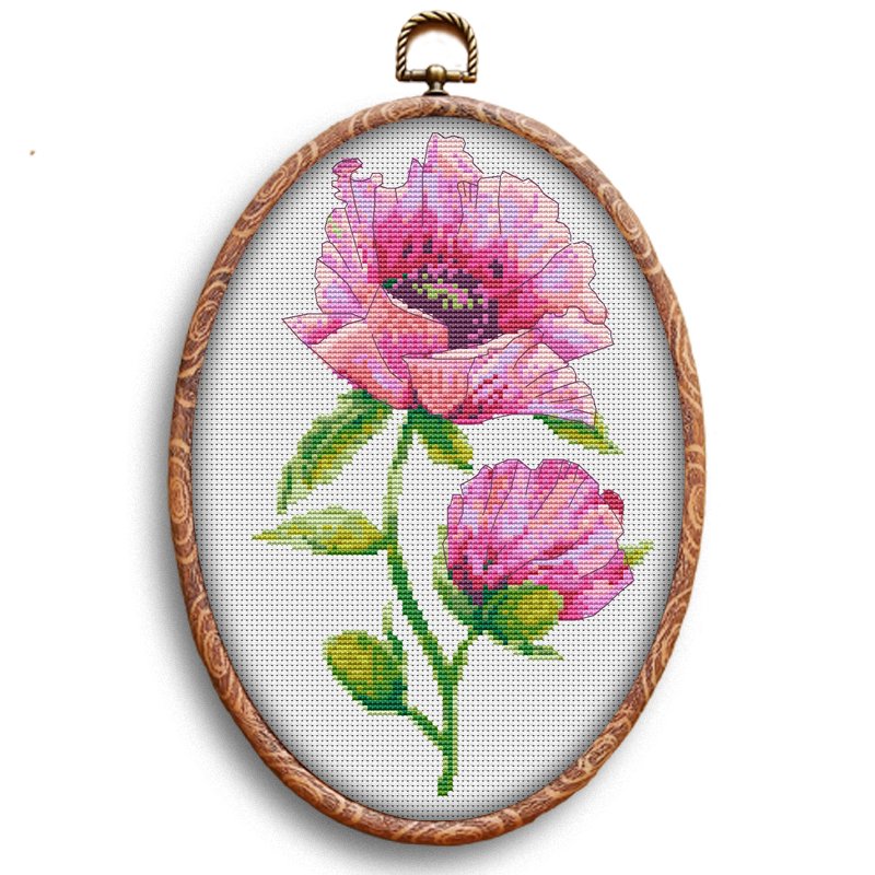 Pink poppies cross-stitch kit
