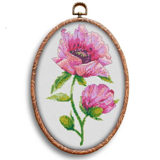 Pink poppies cross-stitch kit