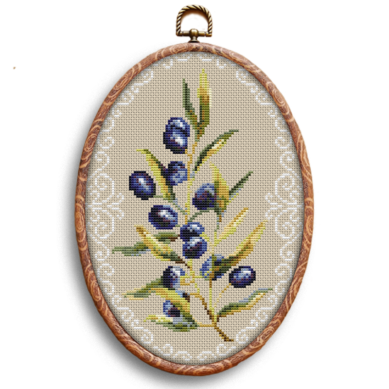 Olive sprig cross-stitch pattern by Happy x craft