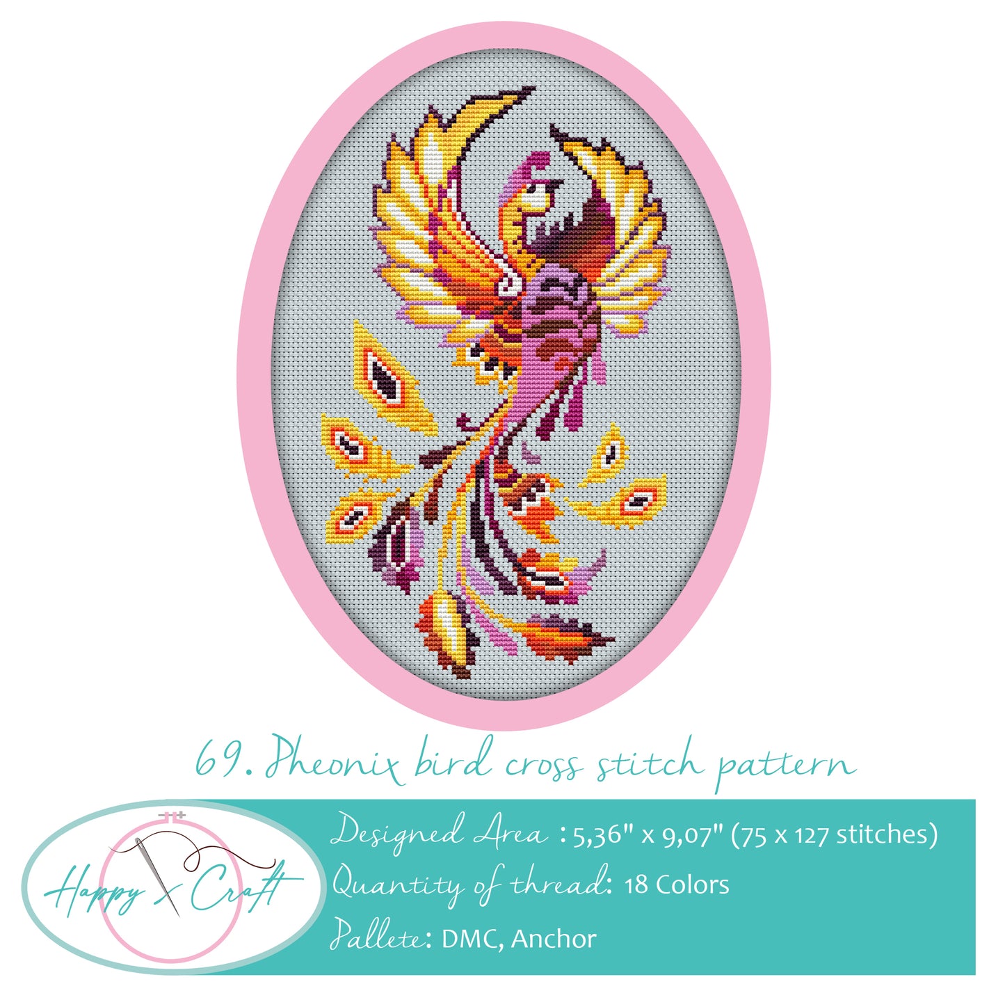 Pheonix Bird Counted Cross Stitch Kit Set
