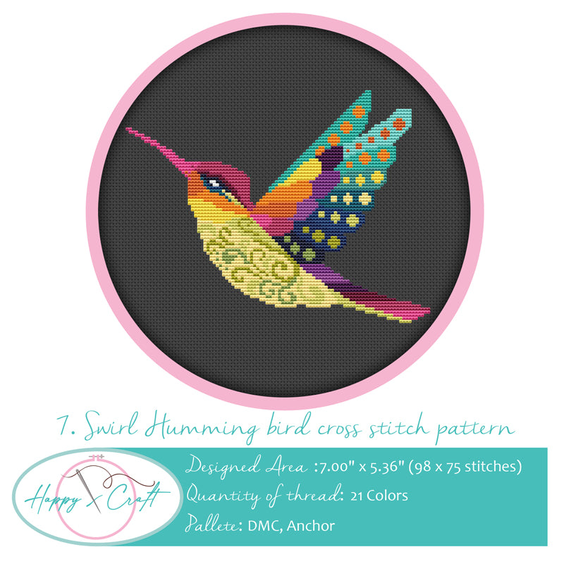Swirl hummingbird cross-stitch kit by Happy x craft