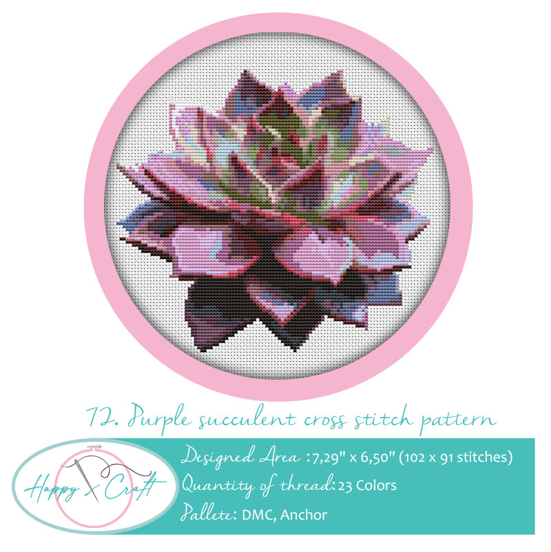 Purple Succulent Cross Stitch Pattern PDF Download