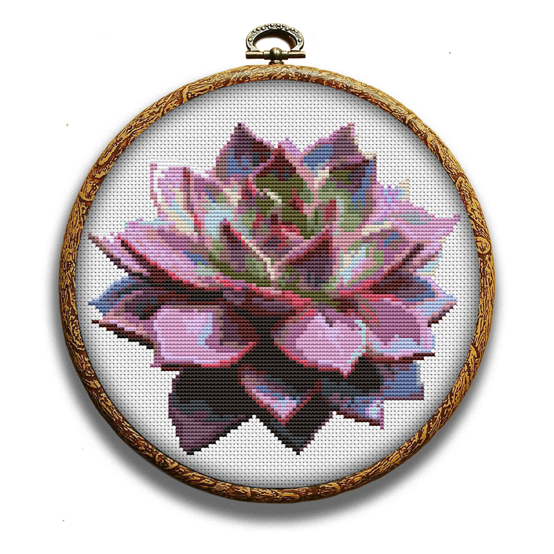 Purple succulent cross-stitch pattern by Happy x craft
