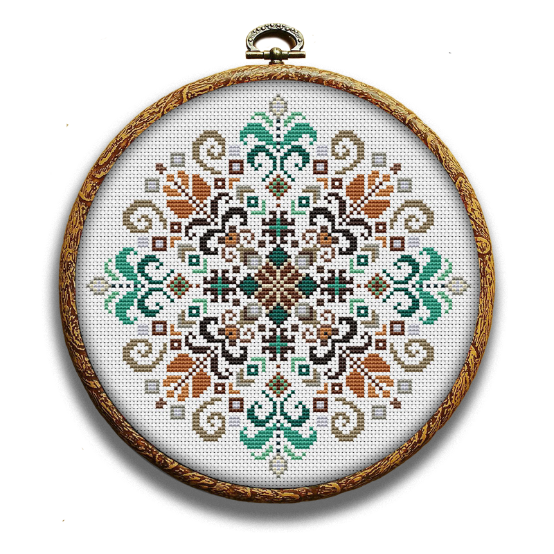 Turquoise folk ornaments cross-stitch pattern by Happy x craft