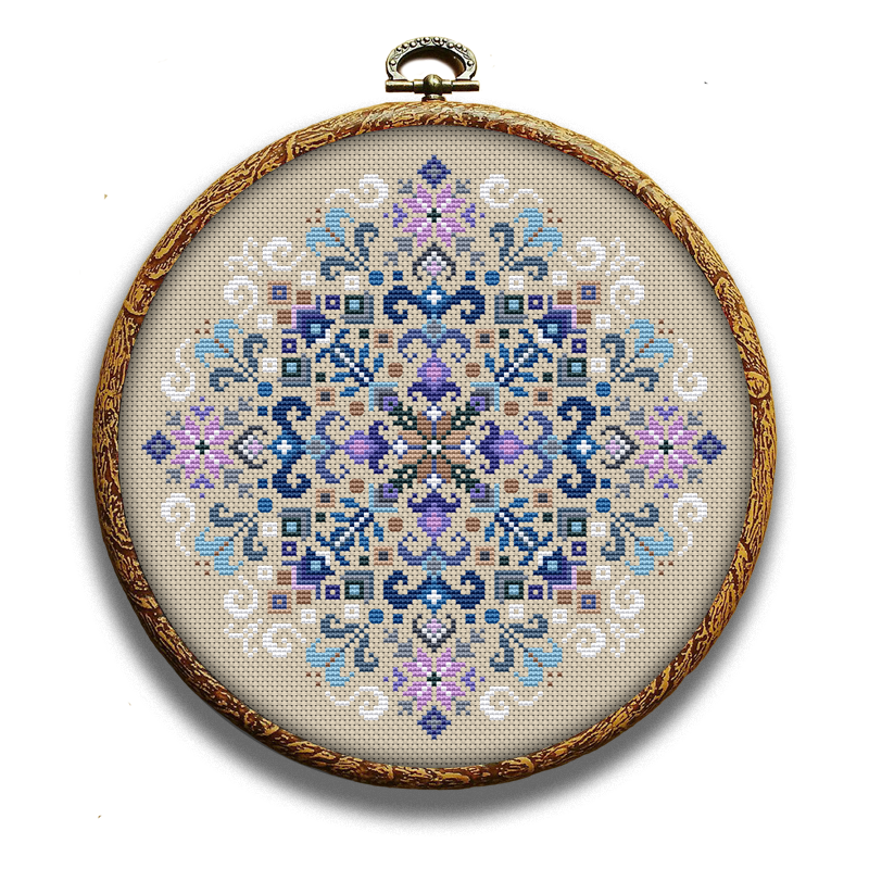 Blue folk ornaments cross-stitch pattern by Happy x craft