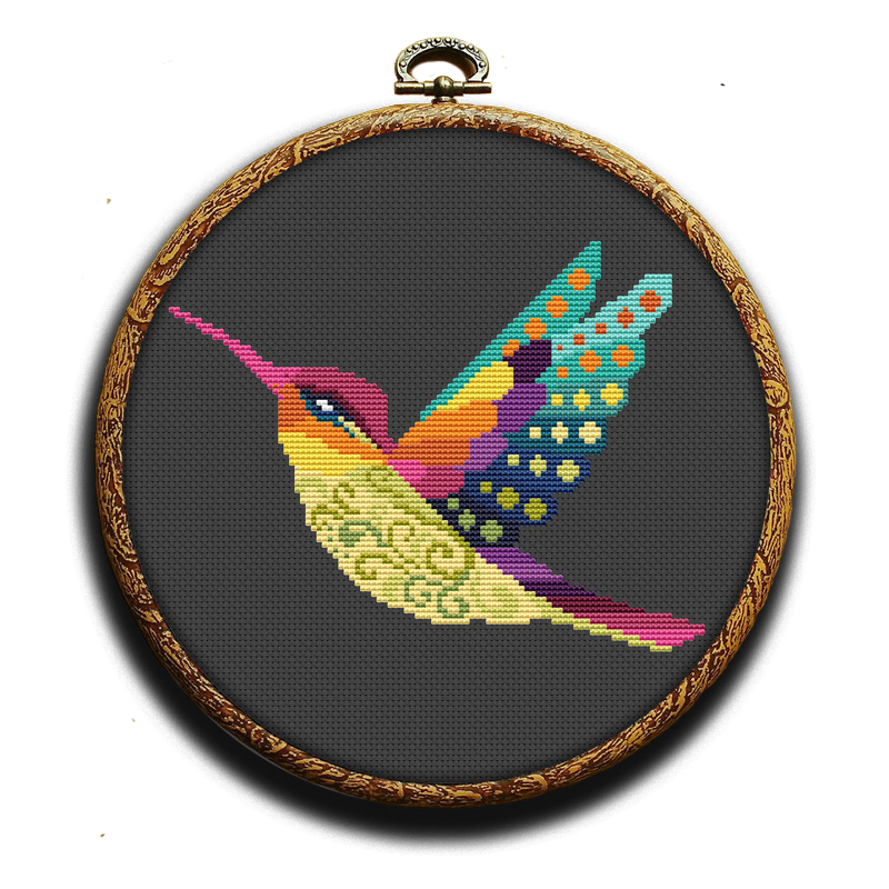 Swirl Humming bird cross-stitch pattern by Happy x craft