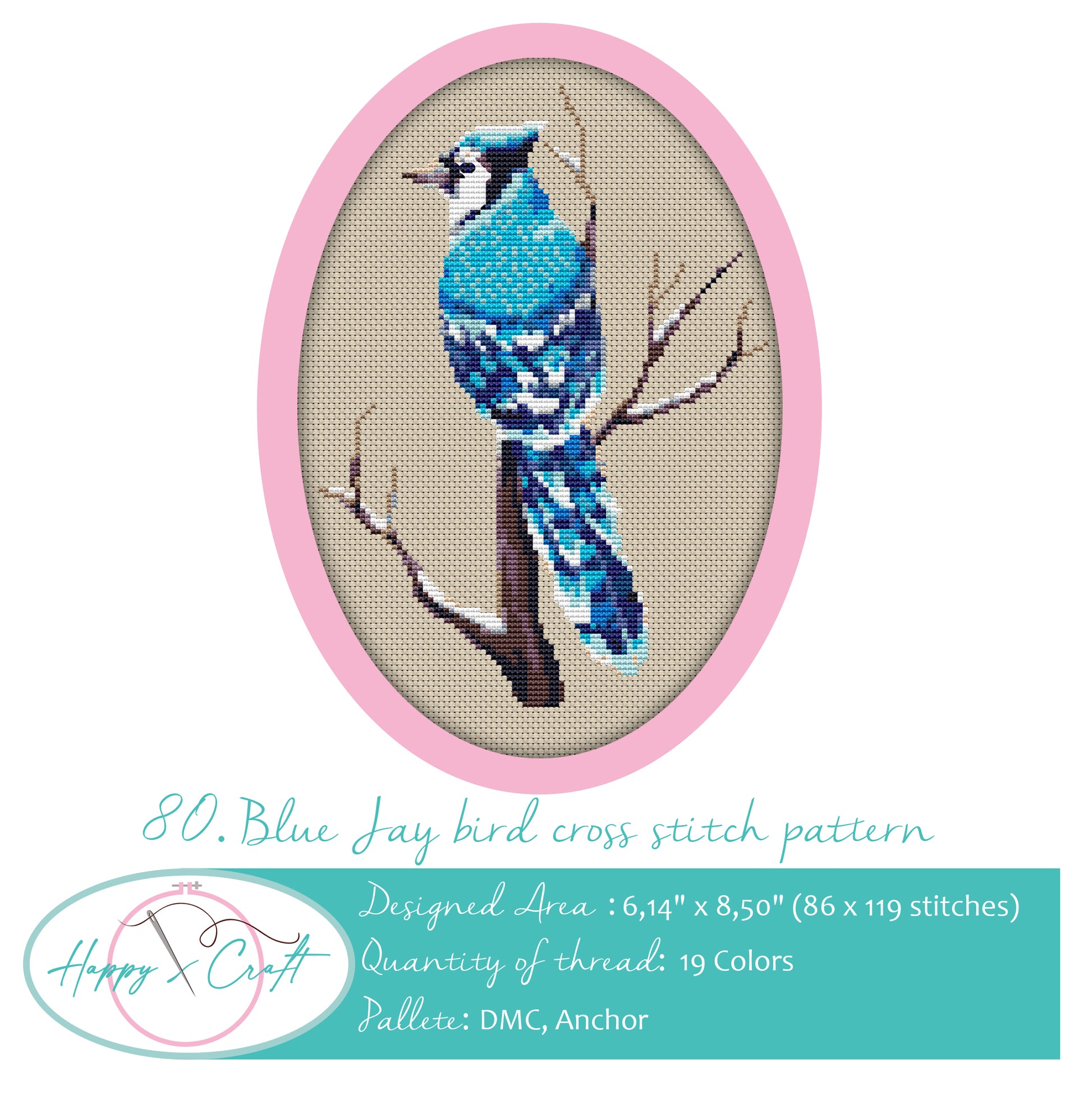 Blue Jay bird cross-stitch