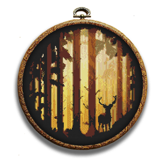 Deer in forest cross-stitch pattern by Happy x craft