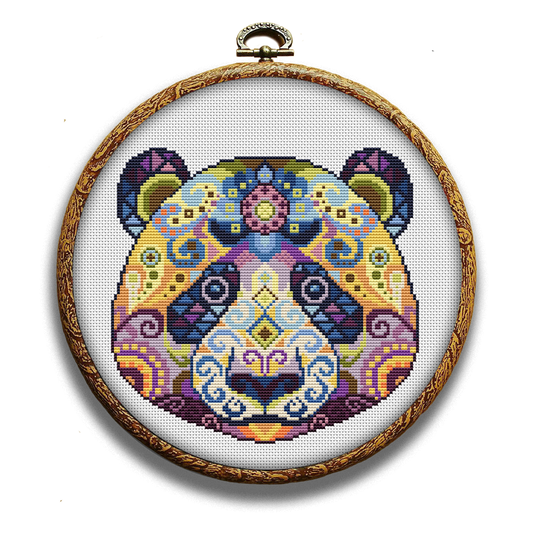 Colorful panda cross-stitch pattern by Happy x craft