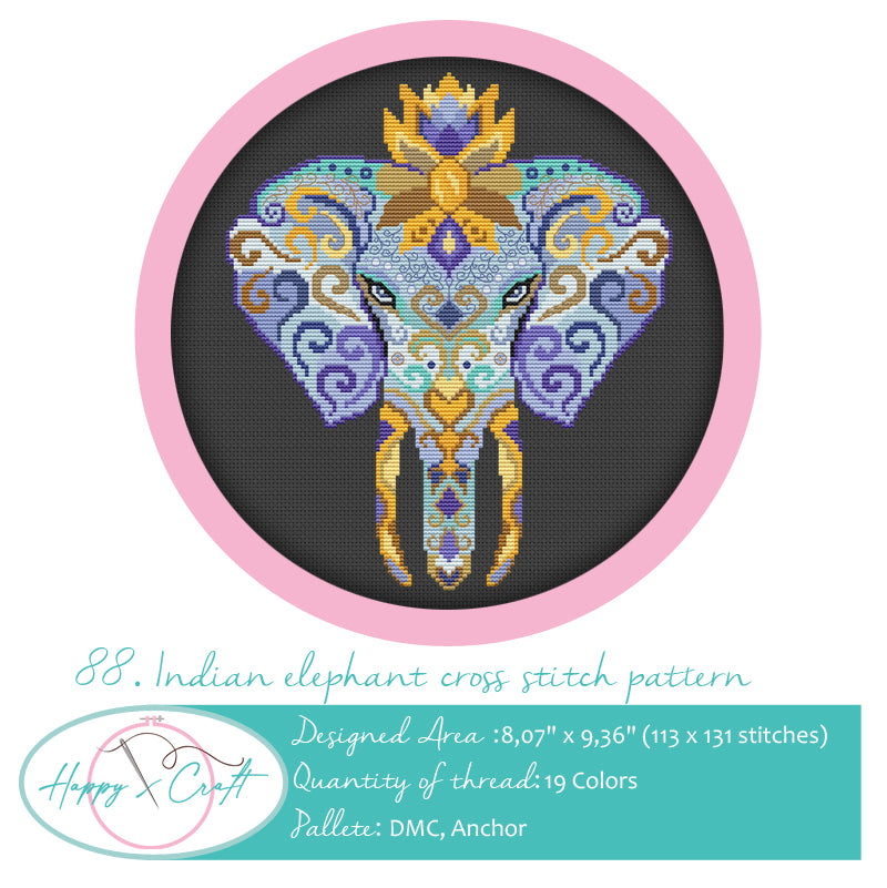 Indian Elephant Cross Stitch Pattern PDF Download