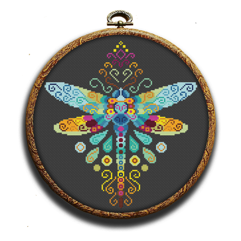 Swirl dragonfly cross-stitch pattern by Happy x craft