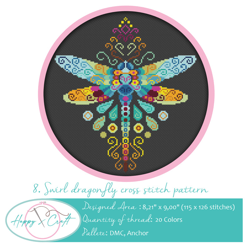 Swirl Dragonfly Cross Stitch Pattern PDF Download