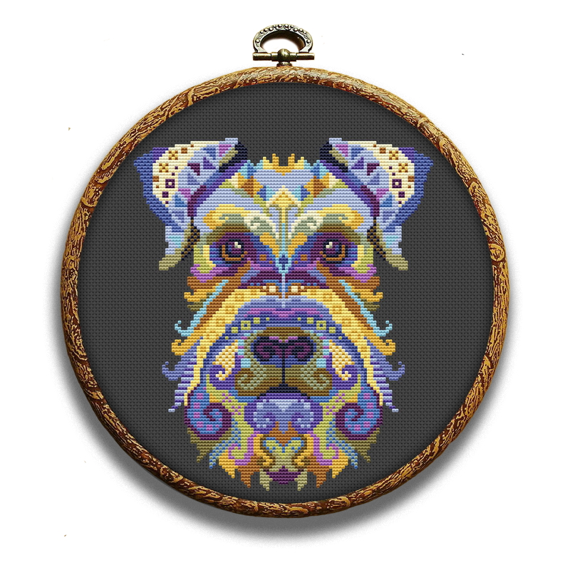 Colorful Miniature Schnauzer dog cross-stitch kit by Happy x craft