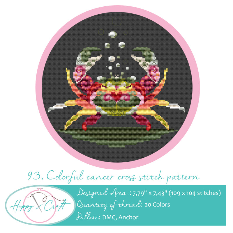 Colorful crab cross-stitch kit by Happy x craft.