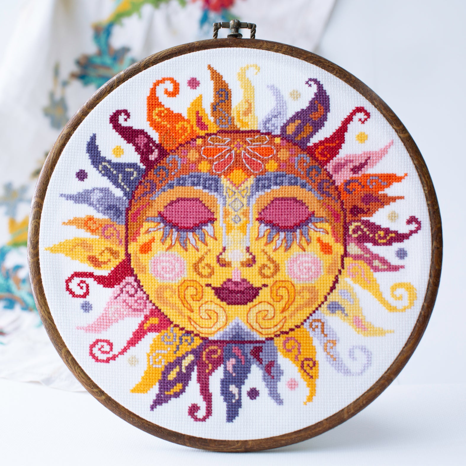 Colorful swirl sun cross-stitch kit by happy x craft